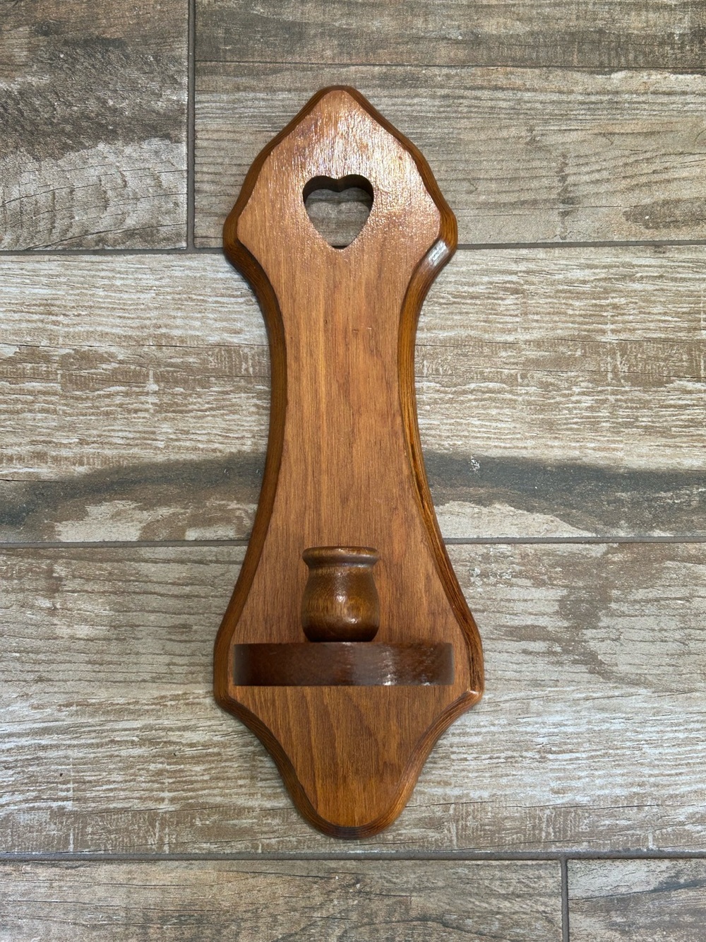 Vintage Wooden Wall Sconce Candle Holder Heart Cutout Cottagecore Grandmacore